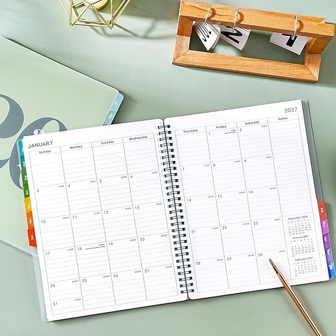 Academic Planner 2026-2027 - Planner 2026-2027, July 2026 - June 2027, 8" x 10", 26-27 Planner Weekly and Monthly with Colorful Tabs, Twin-wire Binding, Inner Pocket - Green