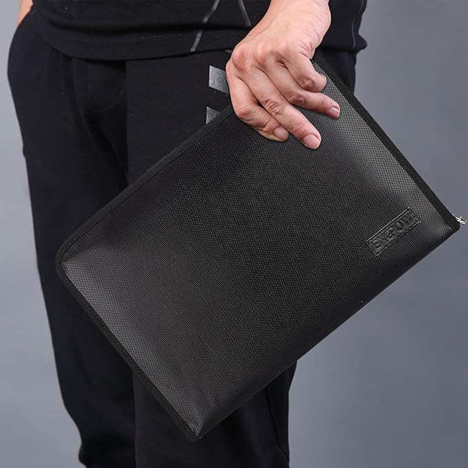 Expanding File Folder Important Document Organizer Fireproof & Waterproof Document Bag with A4 Size 3 Pockets Zipper Closure Non-Itchy Silicone Coated Portable Filing Wallet Pouch(14.3inx9.8inx1.6in)