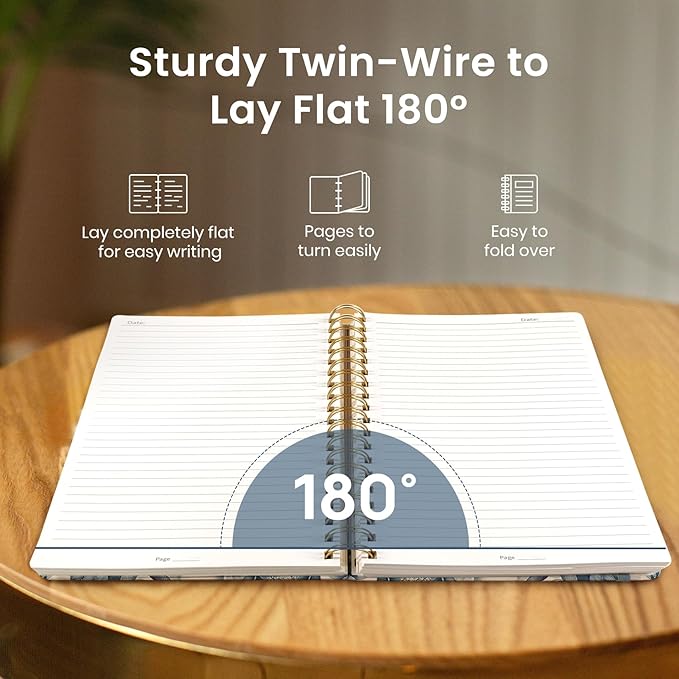 Taja Lined Spiral Notebook Journal for Work, 300 Pages Thick B5 (7.1"x10") College Ruled Journal for Women & Writing, Hardcover Notebook for Note Taking, Perfect for Office Home School, Blue Floral