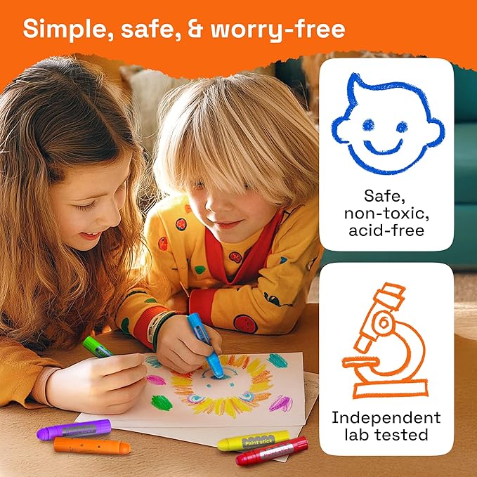 ARTISTRO 100% Washable Tempera Paint Sticks for Kids - 24 Non-toxic Paint Markers for Kids - Color Sticks with Twist Design, Coloring Pages Included