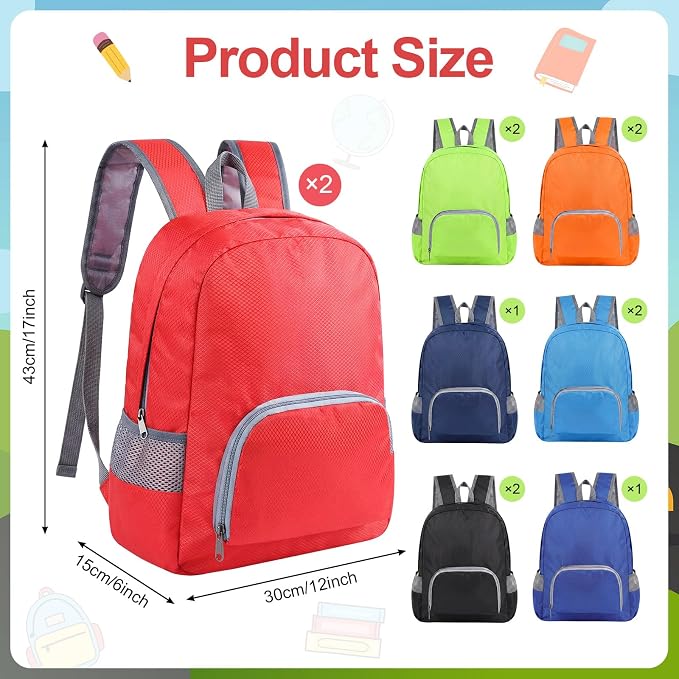 12 Pcs Back to School Backpacks in Bulk Classic Colorful Foldable Backpacks Oxford Cloth Multi-Use Book Bags for Outdoor Travel Student School Supply 7 Colors