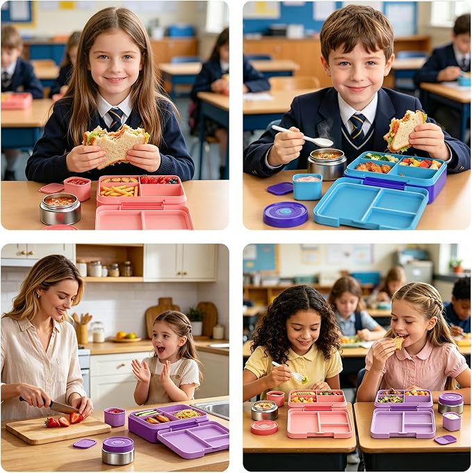Bento Lunch Box Set for Kids with 8.5oz Hot Food Jar Leak-Proof Lunch Food Container with Insulated Lunch Bag for Toddlers Girls Boys Teens to School, Office, Picnic, Camping, Travel - Blue