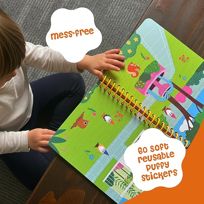 DINO MINI Stickypuff Value Pack - 3 Reusable Puffy Sticker Book for Toddlers - Puffy Stickers for Toddlers - Travel Activities for Kids Ages 4-8 - Screen Free Birthday Gifts (Around Us)