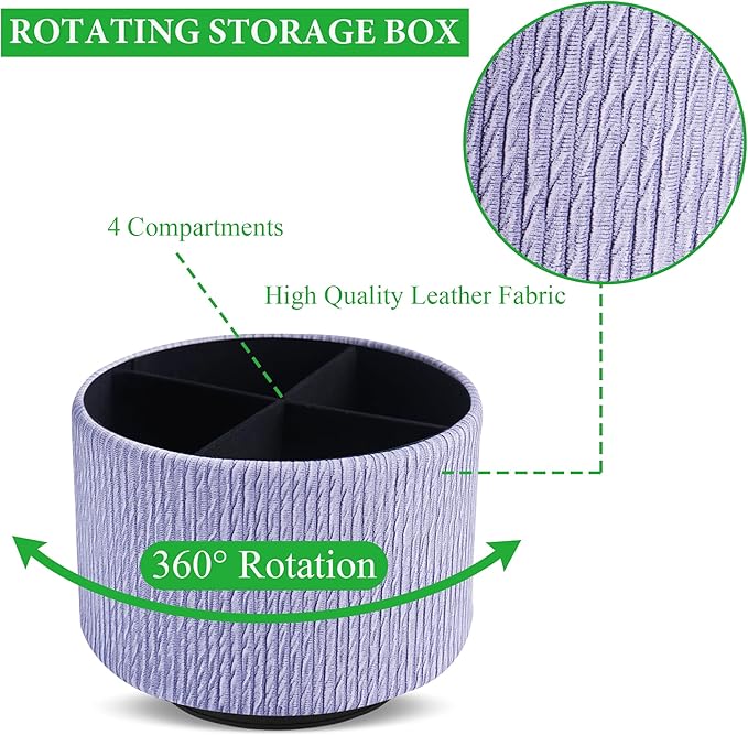 Round Leather Art Supply Organizer,Remote Control Holder,360 Degree Spinning,Multi-Functional Pencil Holder,4 Compartments Desktop Stationary Organizer(1-Vertical Wood Purple)