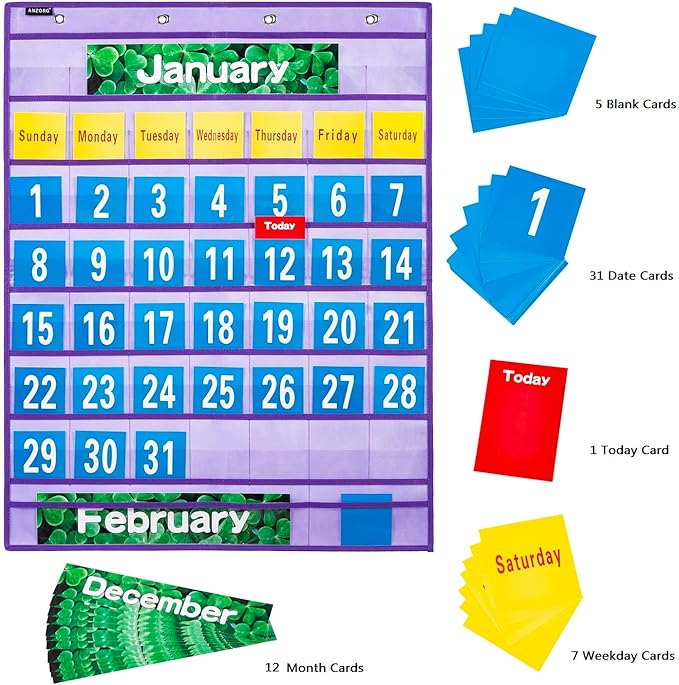Monthly Calendar Pocket Chart School Calendar Kit for Classroom Scholastic Classroom Learning Resources (Purple)