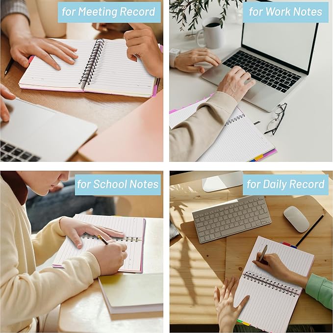 CAGIE 5 Subject Notebook 8.5 x 11，A4 Spiral Notebooks College Ruled Spiral Notebook with Dividers Tabs，220 Pages Lined Spiral Notebook for Note Taking, School, Work, Blue