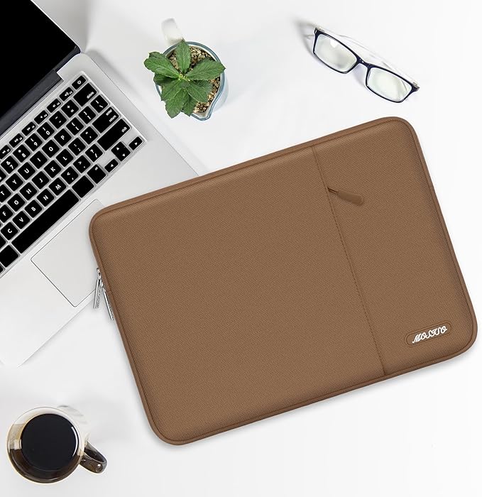 MOSISO Laptop Case 16 inch, 15-15.6 inch Laptop Sleeve Compatible with MacBook Pro 16 M5 M4 M3 M2 M1, HP Acer Dell Lenovo ASUS, Polyester Vertical Computer Sleeve Bag with Pocket, Mocha