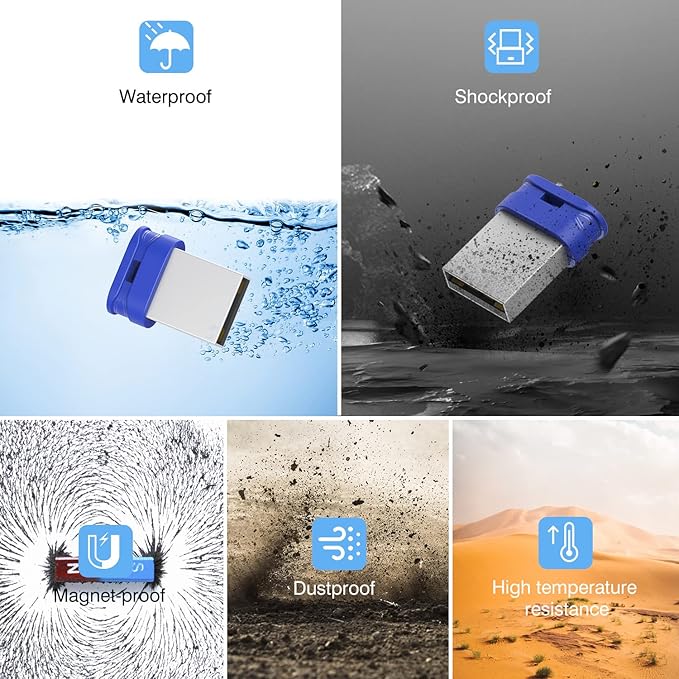 K&ZZ 5 Pack 32GB USB Flash Drive Small Thumb Drives with Lanyard 32GB Mini USB 2.0 Memory Stick USB Drive Zip Drive External Storage, Blue