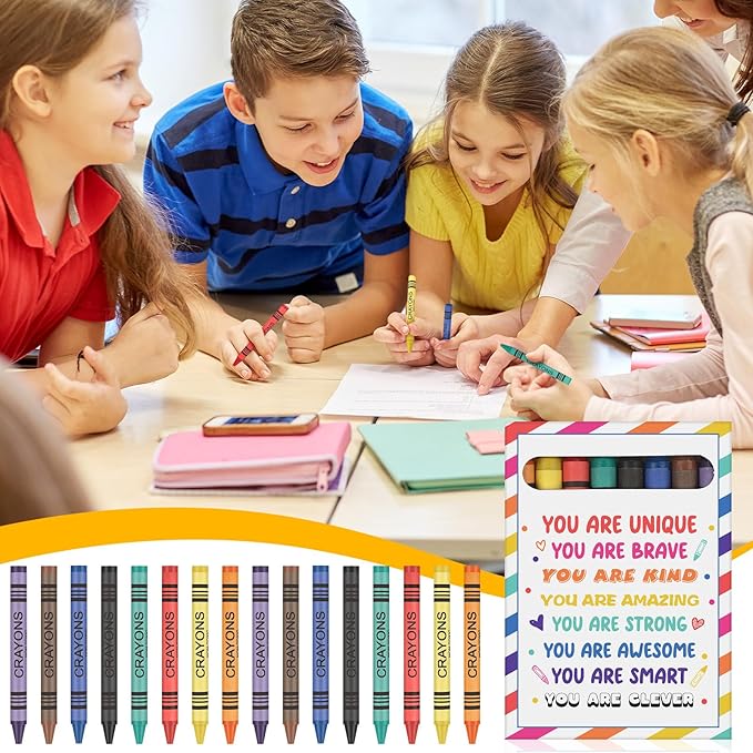 MotiMind 48 Pack End of the School Year Gifts 8 Different Color Crayons Bulk for Students Preschool Kindergarten Graduation Gift Assorted Colored Crayons Toddlers Kids Classroom Party Supplies
