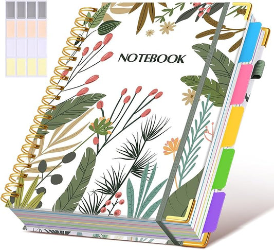 Spiral Notebooks 8.5"x11" for Work with Removable Dividers Tabs,300 Pages 5 Subject Notebook College Ruled,100GMS Notebook journal for School Note taking,Lined Journal for Women,A4 Colorful Botanicals