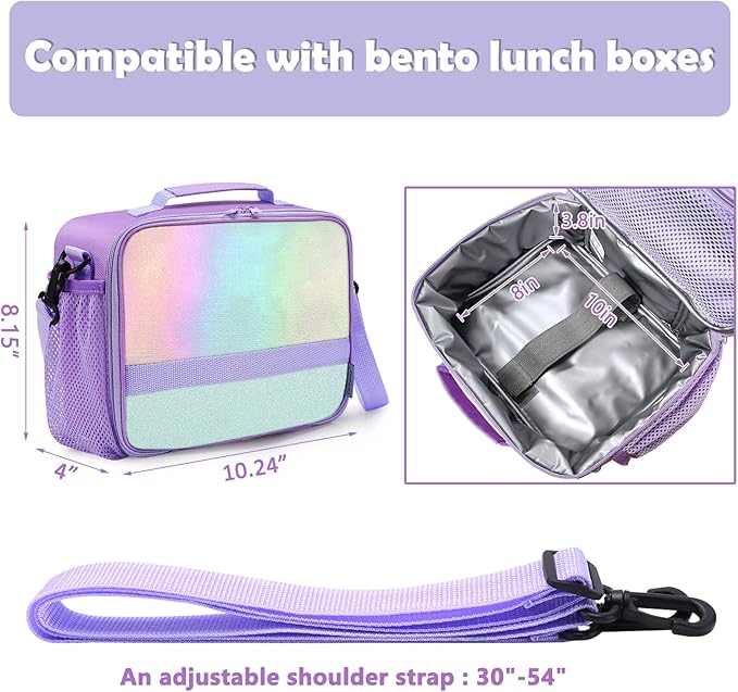 Cerbonny Kids Lunch Box, Crystal Purple, Insulated, Durable, Adjustable Shoulder Strap, Keeps Food Warm, Ideal for School and Travel
