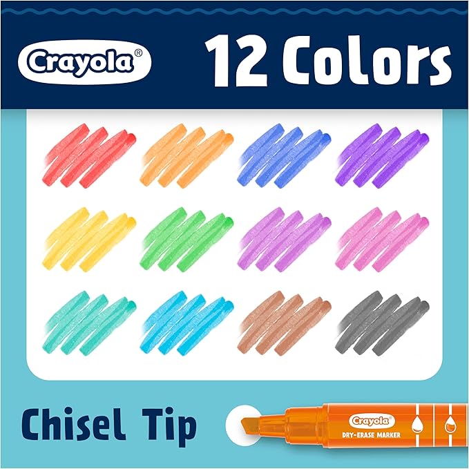 Crayola Take Note Dry Erase Markers for School (12ct) Essential Easter Basket Stuffers, Chisel Tip Whiteboard Markers, Spring Craft Supplies for Teachers, Low Odor (Pack of 2)
