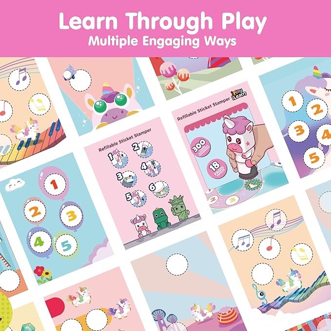 iPlay, iLearn Kids Unicorn Sticker Stamp Set - 400+ Stickers 18-Page Activity Book, Toddler Creative Mess-Free Art Craft Educational Travel Toy, Birthday Easter Basket Gifts 3 4 5 6 Year Old Girl Boy