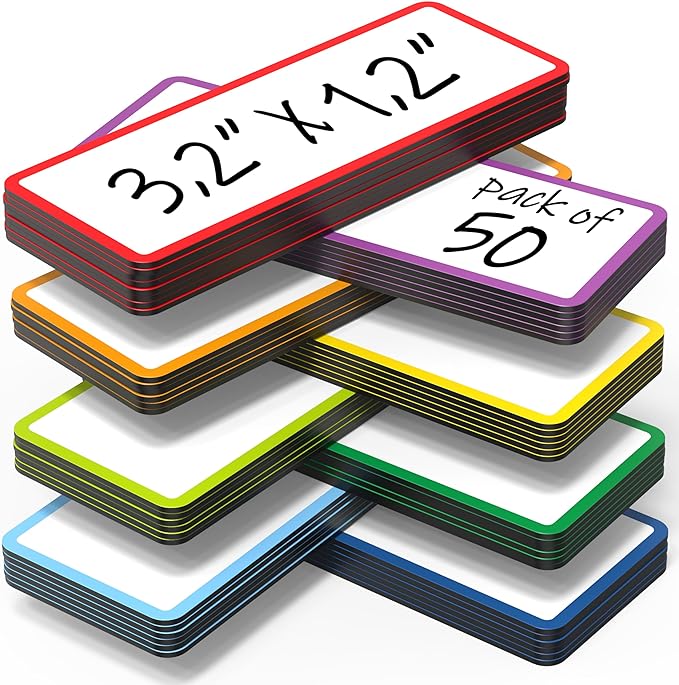 50 Pack Dry Erase Magnetic Labels 3.2x1.2 in - Magnetic Name Tags for Classroom Lockers School Bus - Classroom Magnets for Names - Magnet Labels for Whiteboard - Magnet Names Plates for Classrooms