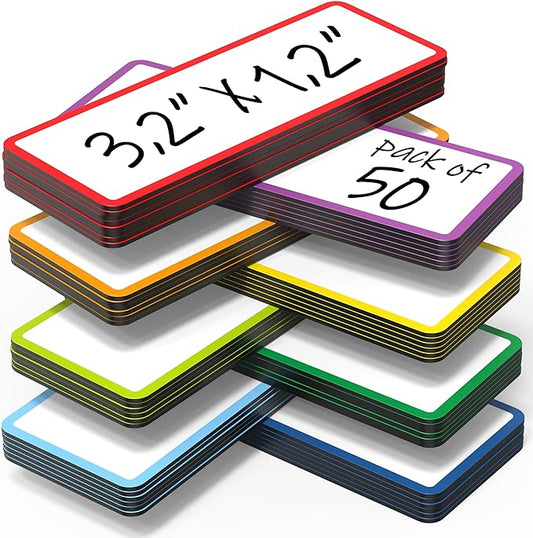 50 Pack Dry Erase Magnetic Labels 3.2x1.2 in - Magnetic Name Tags for Classroom Lockers School Bus - Classroom Magnets for Names - Magnet Labels for Whiteboard - Magnet Names Plates for Classrooms