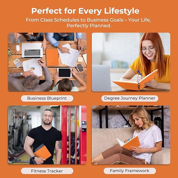 Planner 2026-2027 Daily Weekly and Monthly,8.5"x6.5",18 Months Spiral Bound Calendar Agenda with Self-adhesive Pen Holder,2026 Academic Plan with Vegan Leather Soft Cover,Orange