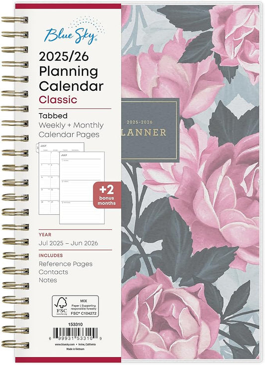 Blue Sky 2025-2026 Weekly and Monthly Academic Year Planner Calendar, July 2025 - June 2026, 5" x 8", Flexible Cover, Wirebound, Laminated Tabs, Roosevelt Pink
