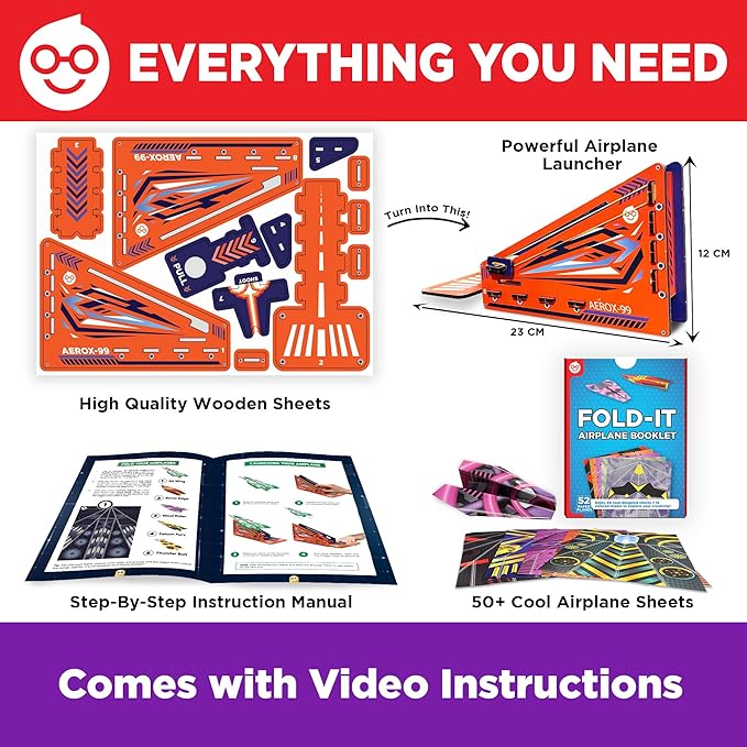 Doctor Jupiter Paper Airplane Book Kit with Launcher for Kids Ages 6+ | STEM Toys, Birthday Gift Ideas for 6,7,8,9,10,11,12 Year Old Boys | DIY Craft Activities, 50+ Paper Airplanes
