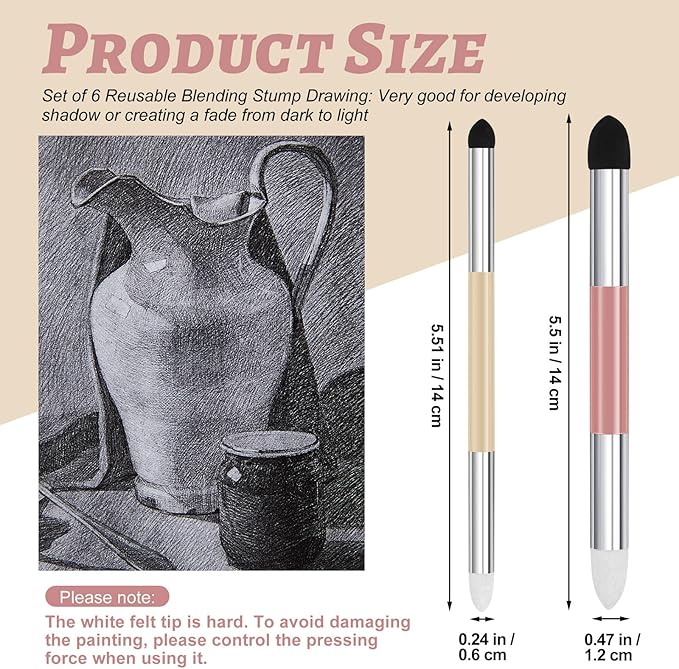 Kosiz 6 Pcs Blending Sponge Sketch Pen Double Headed Washable Rubbing Sponge Brush Wipe Reusable Blending Stump Drawing Art Blenders for Artist Highlight Shadow Detail Correcting Tool (Morandi)