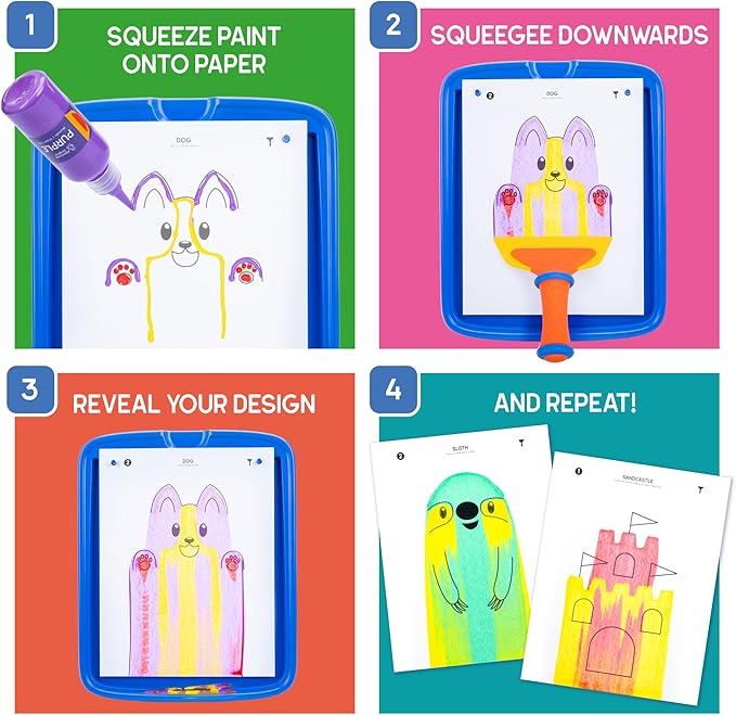 Educational Insights Squeegee Art Kit - DIY Crafts for Kids Ages 4-8, Squeegee Painting Kit for Kids, Arts and Crafts Projects, Mess Free Art Activities, Fun Craft Kits, Paint Supplies Included