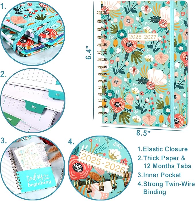 Planner 2026-2027 - Weekly Monthly Planner form July 2026 to June 2027, Academic Planner with Inner Pocket, Premium Paper, 6.4‘’ x 8.3‘’