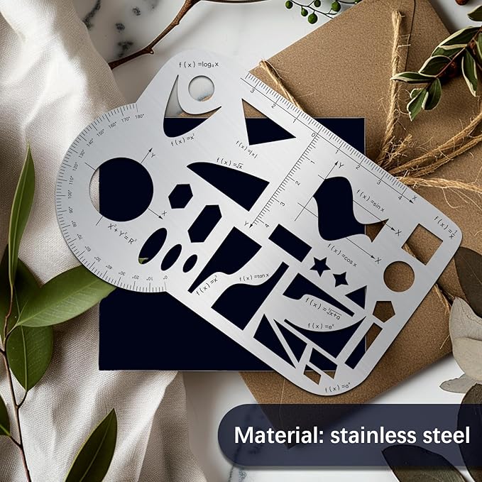 ORIGACH Stainless Steel Mathematical Template Geometric Scale Drawing Ruler Metal Drafting Stencils for Leather Sewing DIY Craft Supplies, 5.6x3.8 Inch