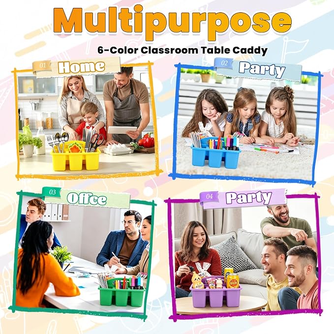 6 Pack Large Colorful Back-to-School Classroom Caddy | Plastic Caddy with Name Tags, Cards & Ribbons Back-to-school, Teachers, Classroom Organization & Group Activities