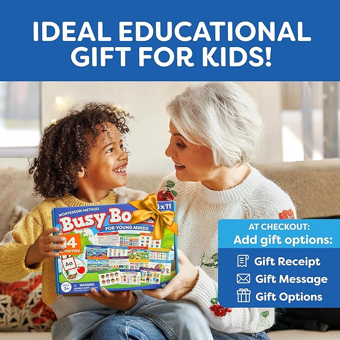 Montessori Preschool Busy Book for Toddlers Ages 3 and Up - Preassembled - Preschool Learning Activities Montessori Educational Toys - Gifts for 3 Year Old Boys, Toddler Learning Toys Activities