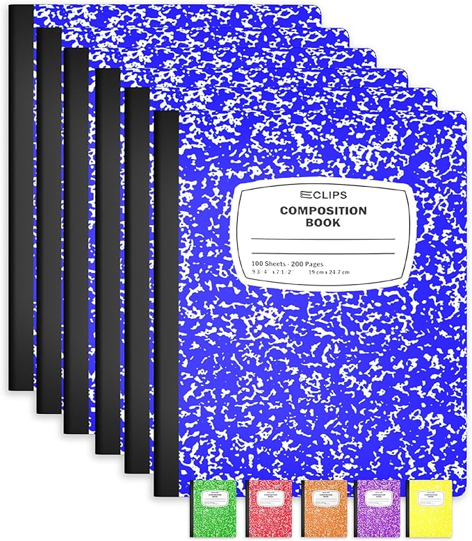 Composition Notebook Wide Ruled Composition Notebooks Bulk Blue Marble Hard Cover Wide Ruled Notebook Paper Note Books For Schools Marble Composition Books 100 Sheets 200 Pages 9.75” x 7.25” (6 Pack, Blue)
