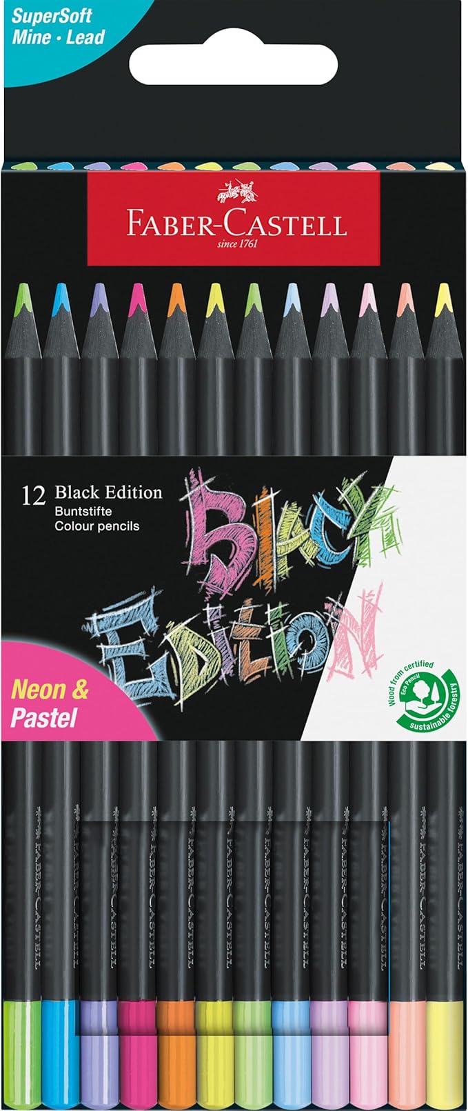 Faber-Castell Black Edition Colored Pencils, Neon & Pastel, Spring Craft Supplies