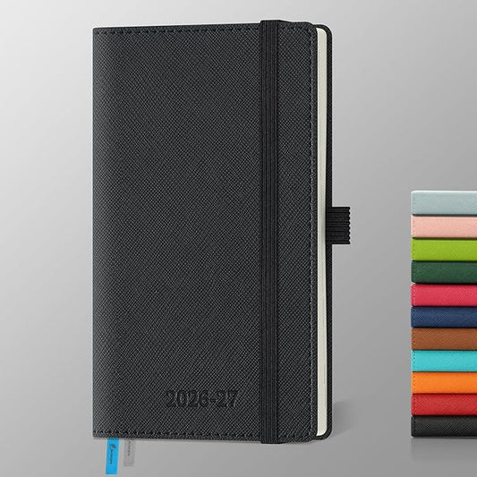 Weekly Monthly 2026-2027 Planner (July 26-Dec 27),6.5"x3.75",18 Months Agenda Plan with Month Tabs & Pocket,Expenses/Note Pages, Academic Calendar with Vegan Leather Cover,Black