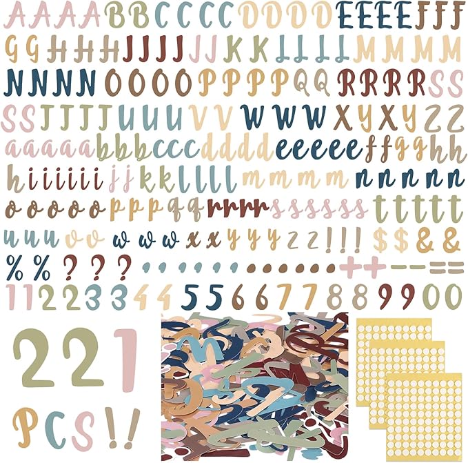 221 Pcs Boho Bulletin Board Letters, Italic Alphabet Number Punctuation Symbol Combo Letter Cutouts, Boho Classroom Decor for School Classroom Chalkboard Poster Bulletin Board Wall