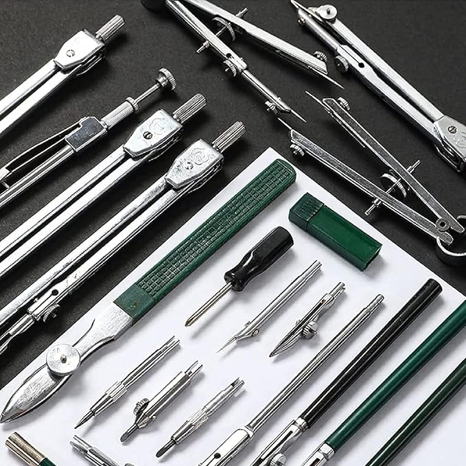 23 Piece Geometry Kit, Construction Engineering Design Professional Drawing Tools, for Drafting, Math and Making Circles with Large Extension Beam for School, Drafting, Architecture