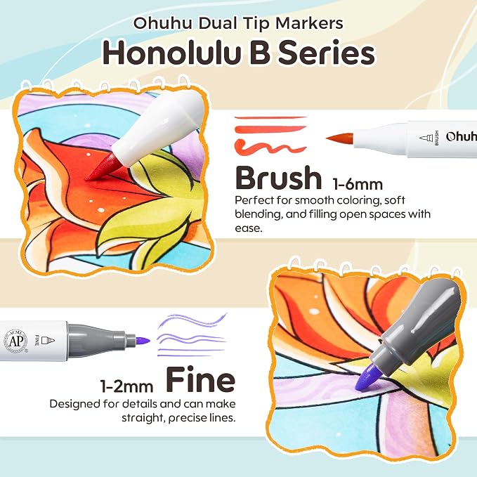 Ohuhu x Jade Summer Coloring Set 47 Alcohol Markers & Coloring Book