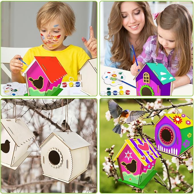 Heyzeibo 3Pack Birdhouse Kit, Craft Kits for Kids to Build and Paint Bird House, Easter DIY Wooden Arts and Crafts for Girls Boys Toddler