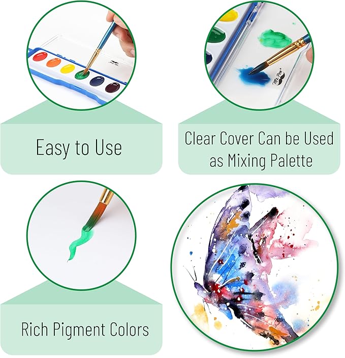 Mr. Pen- Washable Watercolors, 24 Pack, 8 Colors with Paint Brush, Bulk Watercolor Paint Set, Water Color Painting Kids, Watercolors for Kids and Adults
