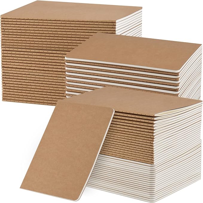 ZCZN 100 Pack A5 Kraft Notebooks Bulk, 8.15x5.5 Inches Blank Journaling Notebooks, Notebooks for Work, Composition Notebooks for School, Journal notebooks for kids, 60 Pages