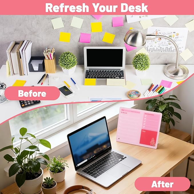 LeMotech Desktop Acrylic Dry Erase Board, 12x10 inches to-Do List Planner, Tabletop Whiteboard with Stand Office Supplies Includes 2 Markers & 1 Eraser, Pink Rose Pattern, 1 Pack
