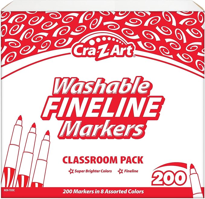 Cra-Z-Art Washable Fine Tip Markers Bulk Class Pack 200ct 8 Assorted Colors, Back To School Supply List Essential, Bulk Pack for School Supply Rooms and In Class For Teachers