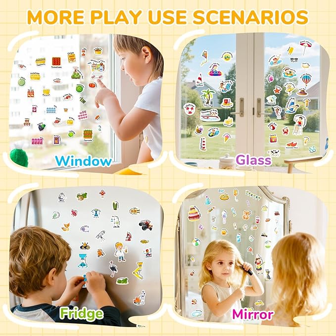 3 Sets of Reusable Jelly Stickers Books - Perfect for 3-6 Year Olds Jelly Stickers Books - Airplane and Car Travel Toys Educational Gifts for Boys and Girls（Beach+Supermarket+Party）