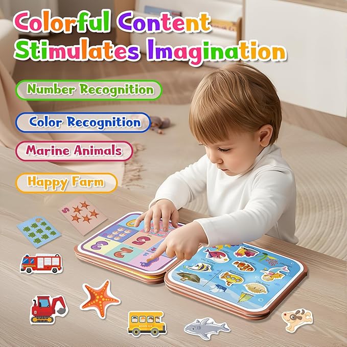 Double-Sided Magical Water Coloring Book for Kids, Reusable Quiet Water Reveal Activity Book with Water Pen, Creative DIY Water Drawing Painting Sticker Busy Books for 3 +Year Old Boys Girls Toddlers