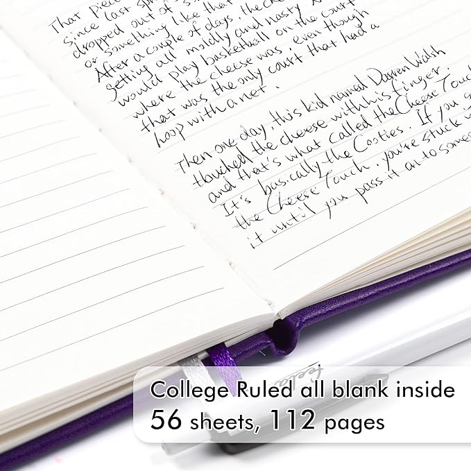 feela 6 Pack Pocket Mini Notebooks Bulk, Small Cute Memo Notepads Hardcover College Ruled Lined Journals with Pen Holder for School Business Work, with 6 Black Pens, 3.5”x 5.5”, A6, Purple