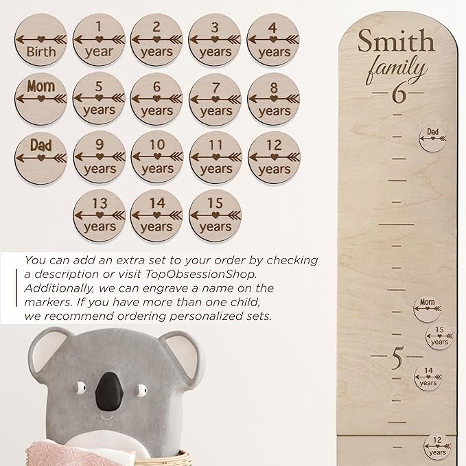 Custom Growth Chart with Height Markers - 6ft Large Wall Ruler Wood Wall Hanging Decor for Baby Boys and Girls, Large Wooden Family Measuring Board, Kids Measurement Growth Chart for Children