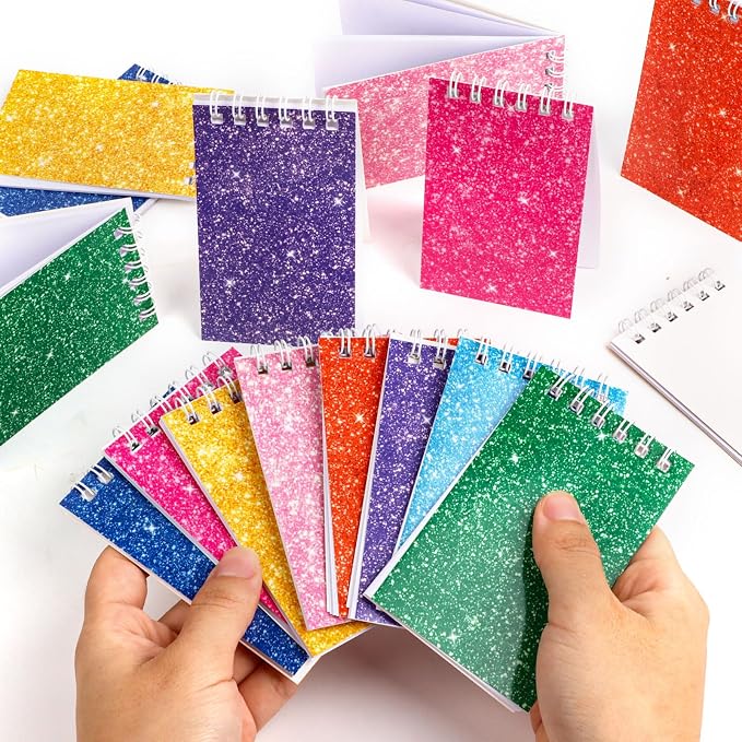 24 Pcs Mini Notebook Party Favor Small Pocket Notebook Colorful Shiny Cover Notebooks Small Spiral Notepad Memo Note Pads for Work Home Office School Classroom Supplies