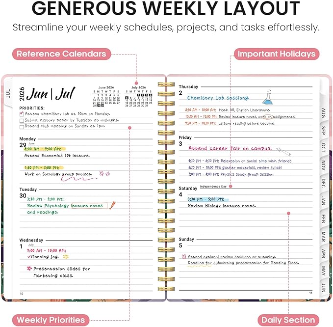 Planner 2026-2027, Academic Year Weekly and Monthly Calender Planner, from Jul 2026 - Jun 2027, Spiral Bound School Planning Book, Perfect for Teacher, Student, Women & Men, A5 (6.3" x 8.5"), Sunset Arroyo