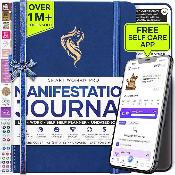 Manifestation Journal for Women and Men — 5 Minute Manifesting and Goals Journal | 3 Month Undated Daily Planner | Law of Attraction Planner, Affirmations, Gratitude | Vision Board + Stickers