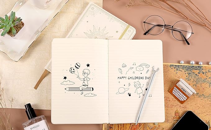 Ruled Notebook/Journal – Premium Thick Paper Faux Leather Classic Writing Notebook with Pocket + Page Dividers Gifts, Banded, Large, 144 Pages, Hard Cover, Lined (5.8 x 8.4) - White Sun Goddess