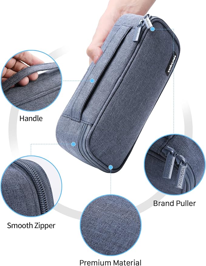 YOKUMA Pencil Case,Large Capacity Pencil Pouch,Aesthetic Zipper Pencil Box, Back to School Supplies for College Student Teen Adults,Travel Essentials,Electronic Cable Organize