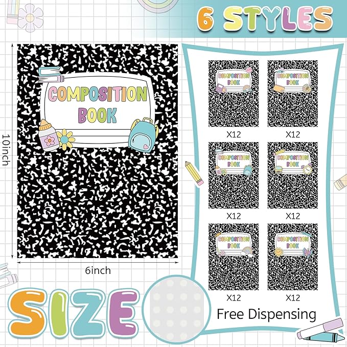 Fuutreo 72 Pcs Composition Notebook Classroom Decorations Classroom Bulletin Board Decor Bulletin Boards Cutouts Composition Cover Paper Whiteboard Decor
