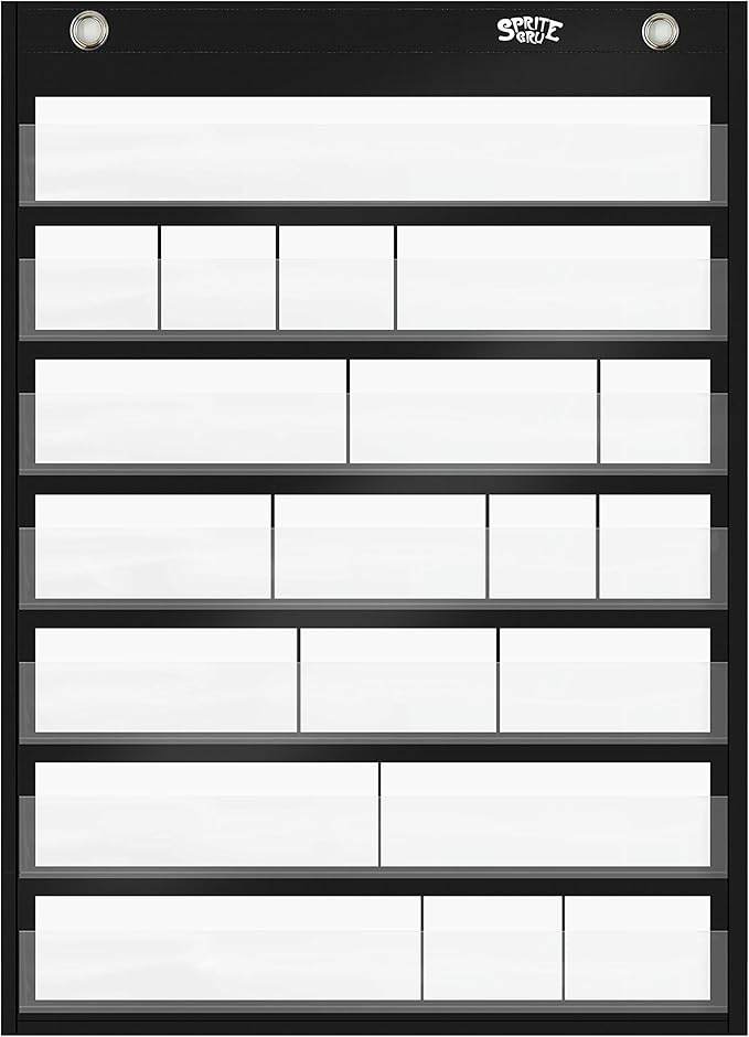 Magnetic Pocket Chart with 10 Dry Erase Cards for Standards,Daily Schedule,Activities,Class demonstrations (Black)